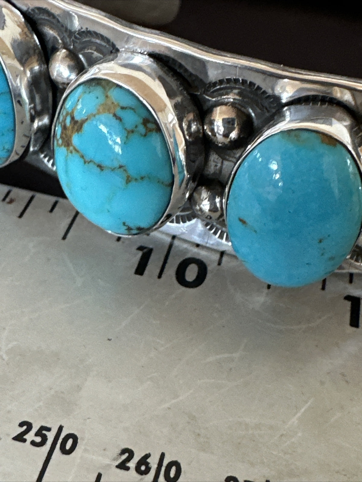 XL Blue Kingman Turquoise 5 Stone Navajo Sterling Silver Cuff Bracelet 18021