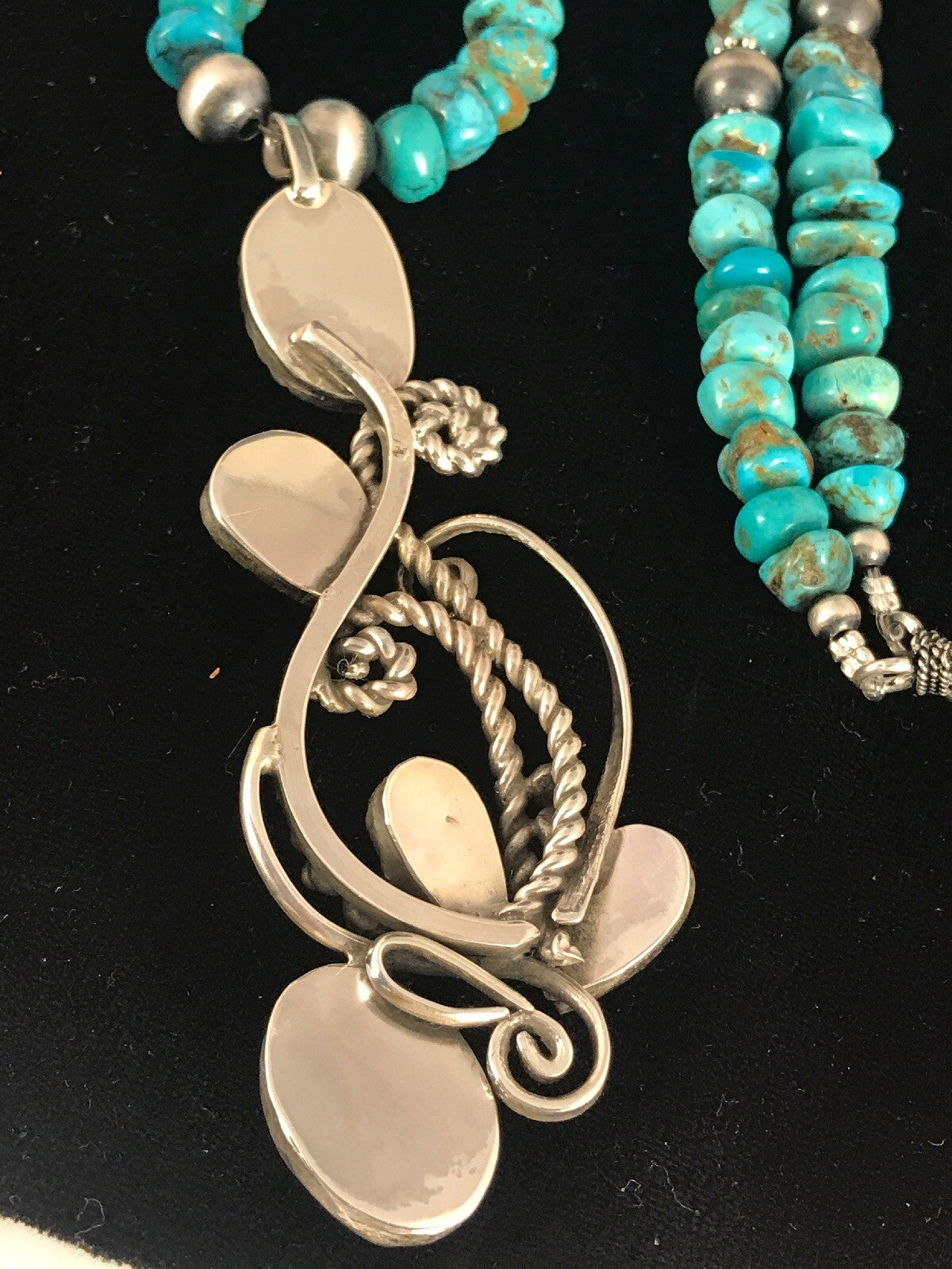 Blue Turquoise, Spiny Oyster Pendant Navajo Pearls Sterling Silver Necklace 8487