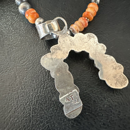 Orange Spiny Oyster Naja Pendant Navajo Pearls Sterling Silver Necklace 19669