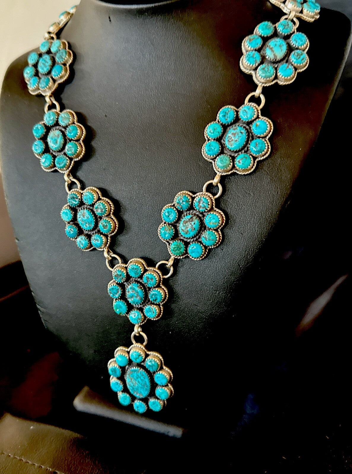 Cluster Lariat Blue Kingman Turquoise Necklace Pendant Navajo 30” 18795