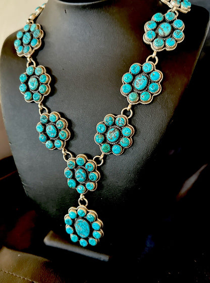 Cluster Lariat Blue Kingman Turquoise Necklace Pendant Navajo 30” 18795
