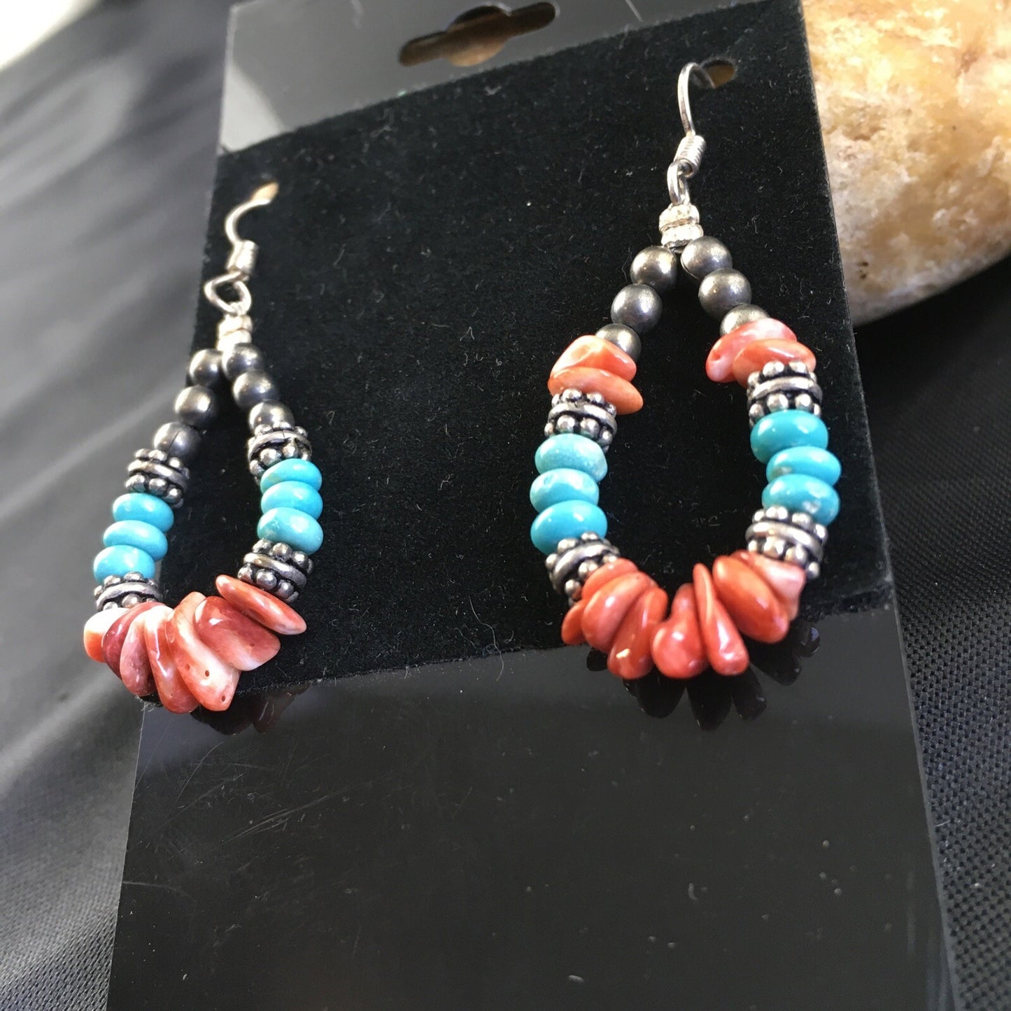 Turquoise Spiny Oyster Navajo Sterling Silver Earrings 1.25” 2034