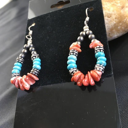 Turquoise Spiny Oyster Navajo Sterling Silver Earrings 1.25” 2034