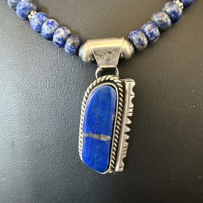 Blue~Lapis~Pendant~Navajo~Pearls~Sterling~Silver~Necklace~ 22”~18742