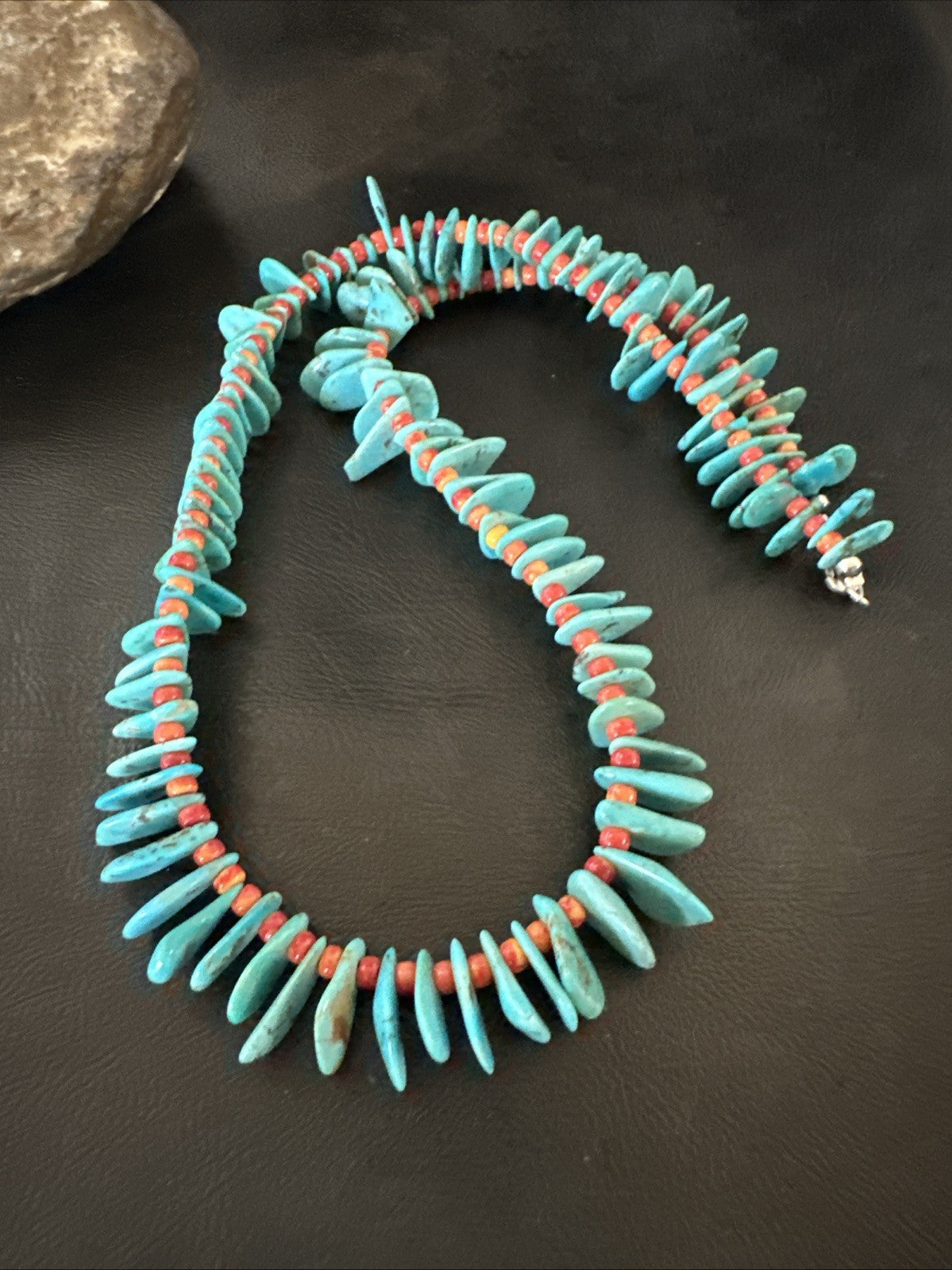 Blue Turquoise Red Spiny Oyster Navajo Pearls Sterling Silver Necklace 21" 19318