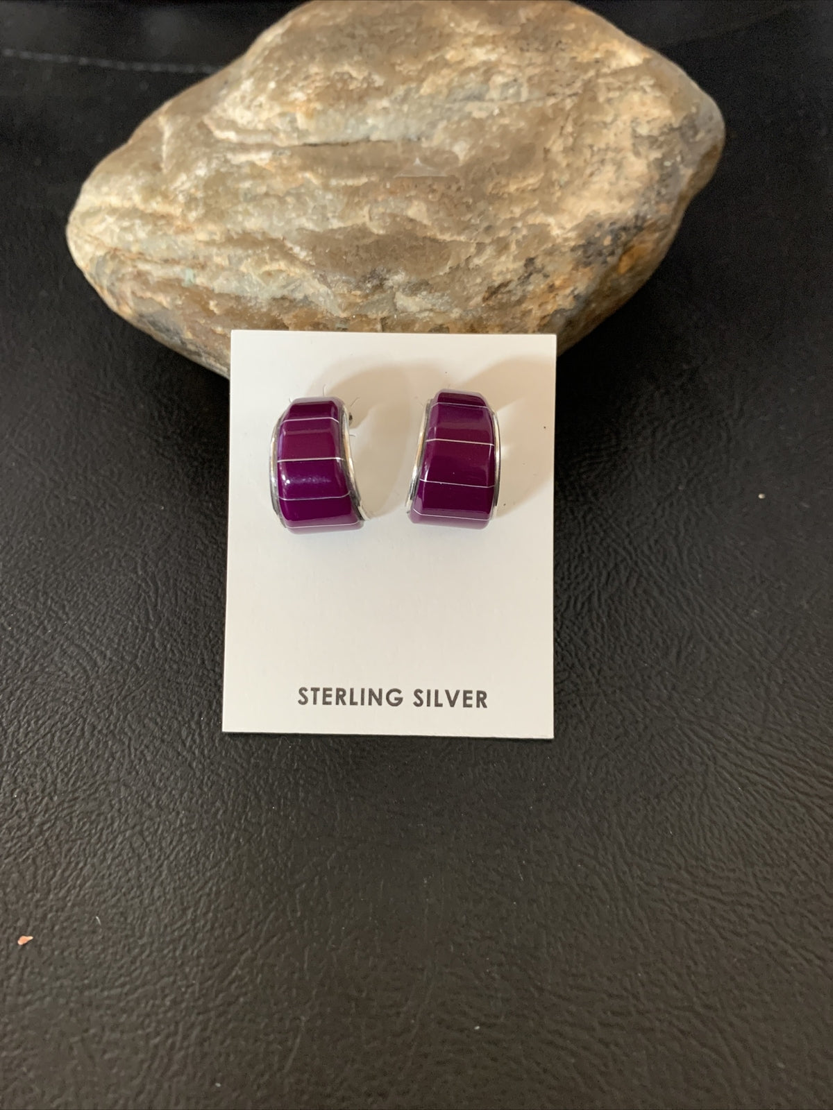 Purple Stone Navajo Sterling Silver Dangle Inlay Earrings 12908
