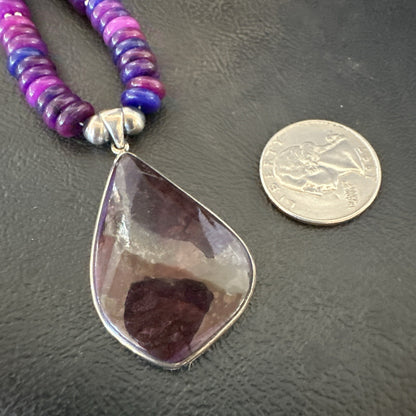 Purple Stone Pendant Navajo Pearls Sterling Silver Necklace 23" 17936