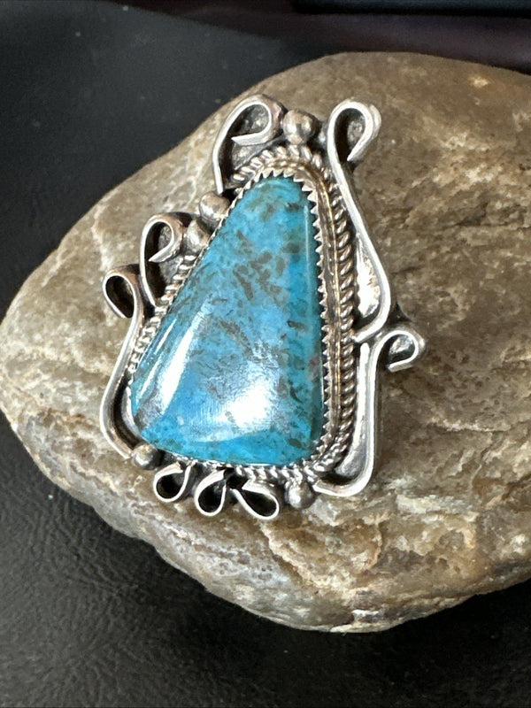 Blue Turquoise Navajo Ring Size 7 | Sterling Silver | Authentic Native American Handmade | 19781