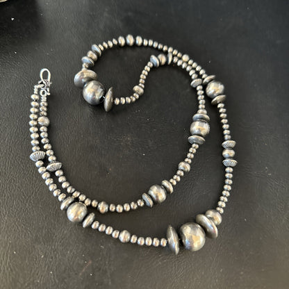 Native American Sterling Silver Navajo Mixed Beads 18" Necklace 92318