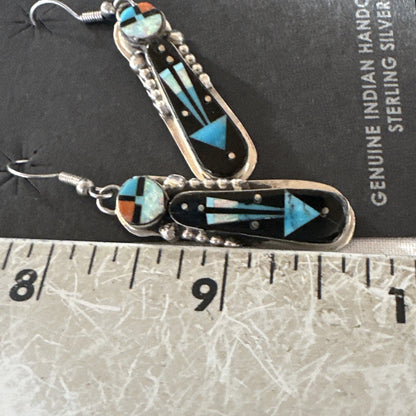 Navajo Onyx Opal Turquoise Inlay Earrings Sterling Silver Handmade 19773