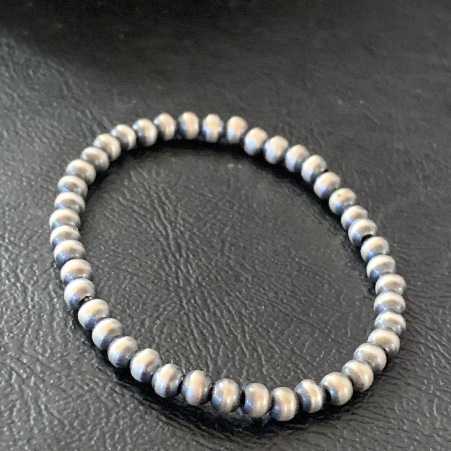Navajo 4mm Beads 6” Stretchable Sterling Silver Bracelet 90401