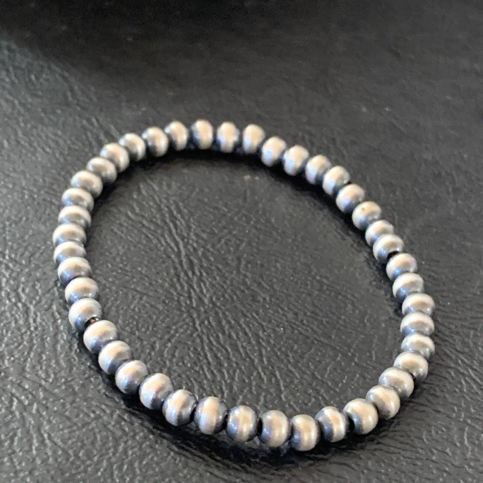 Navajo 4mm Beads 6” Stretchable Sterling Silver Bracelet 90401