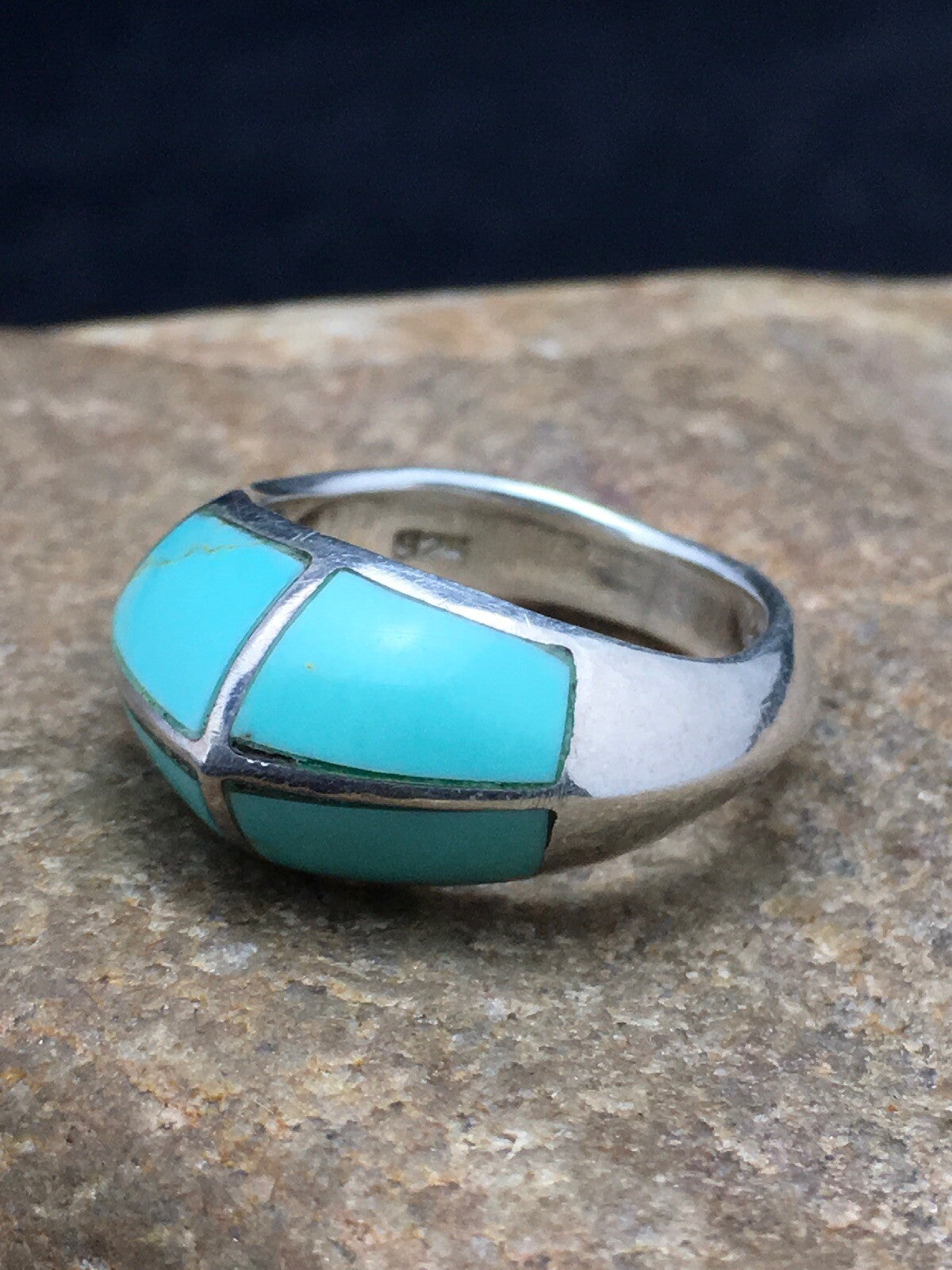 Native American Turquoise Inlay Navajo Sterling Silver Ring Sz 5.5 4034