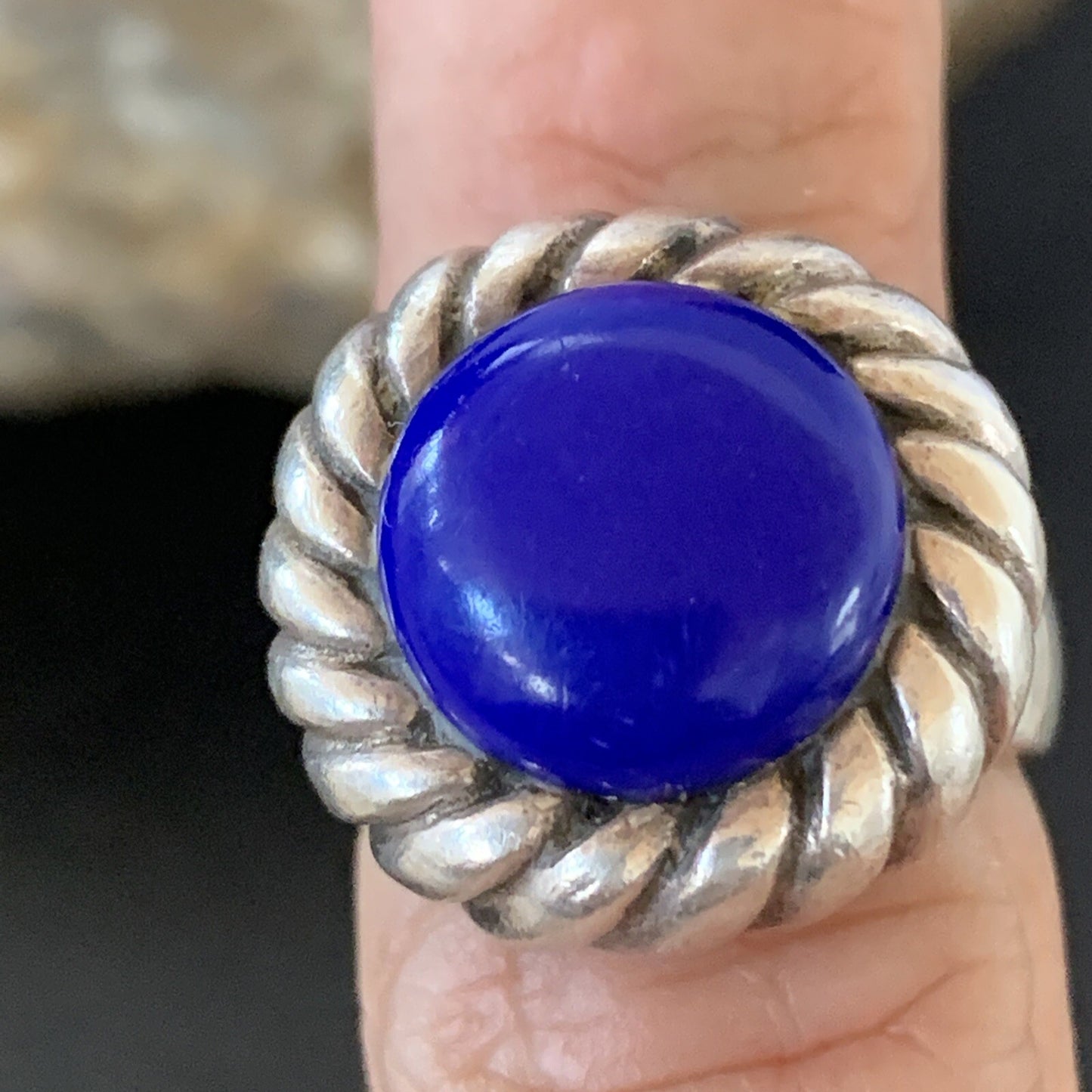 Blue Lapis Navajo Sterling Silver Old Pawn Ring Size 5 10378