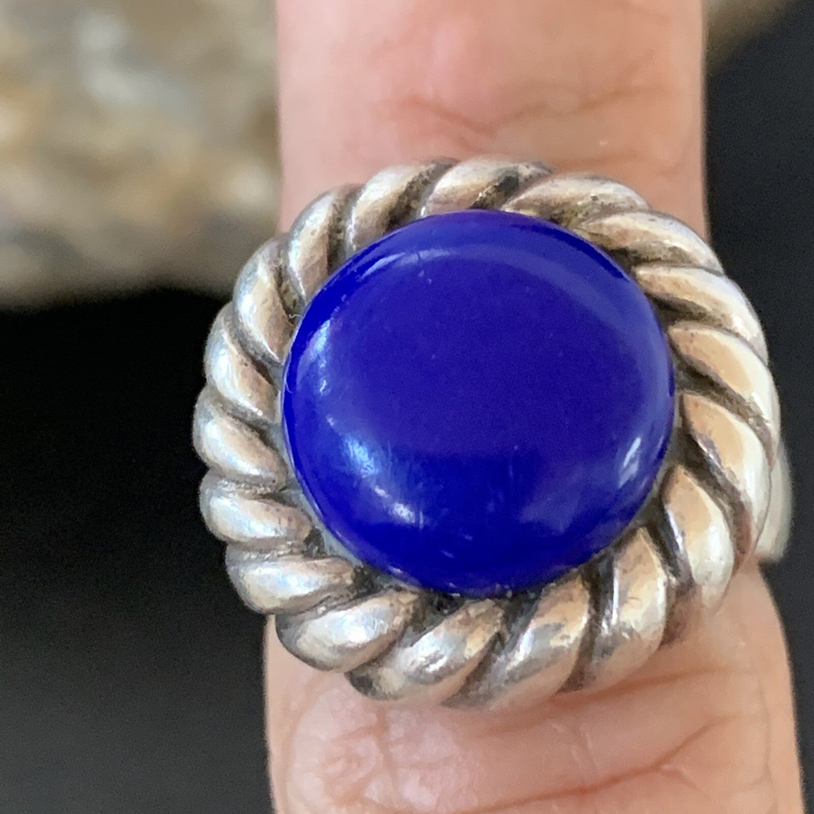 Blue Lapis Navajo Sterling Silver Old Pawn Ring Size 5 10378