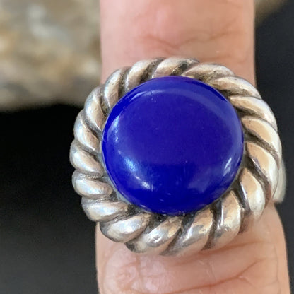 Blue Lapis Navajo Sterling Silver Old Pawn Ring Size 5 10378