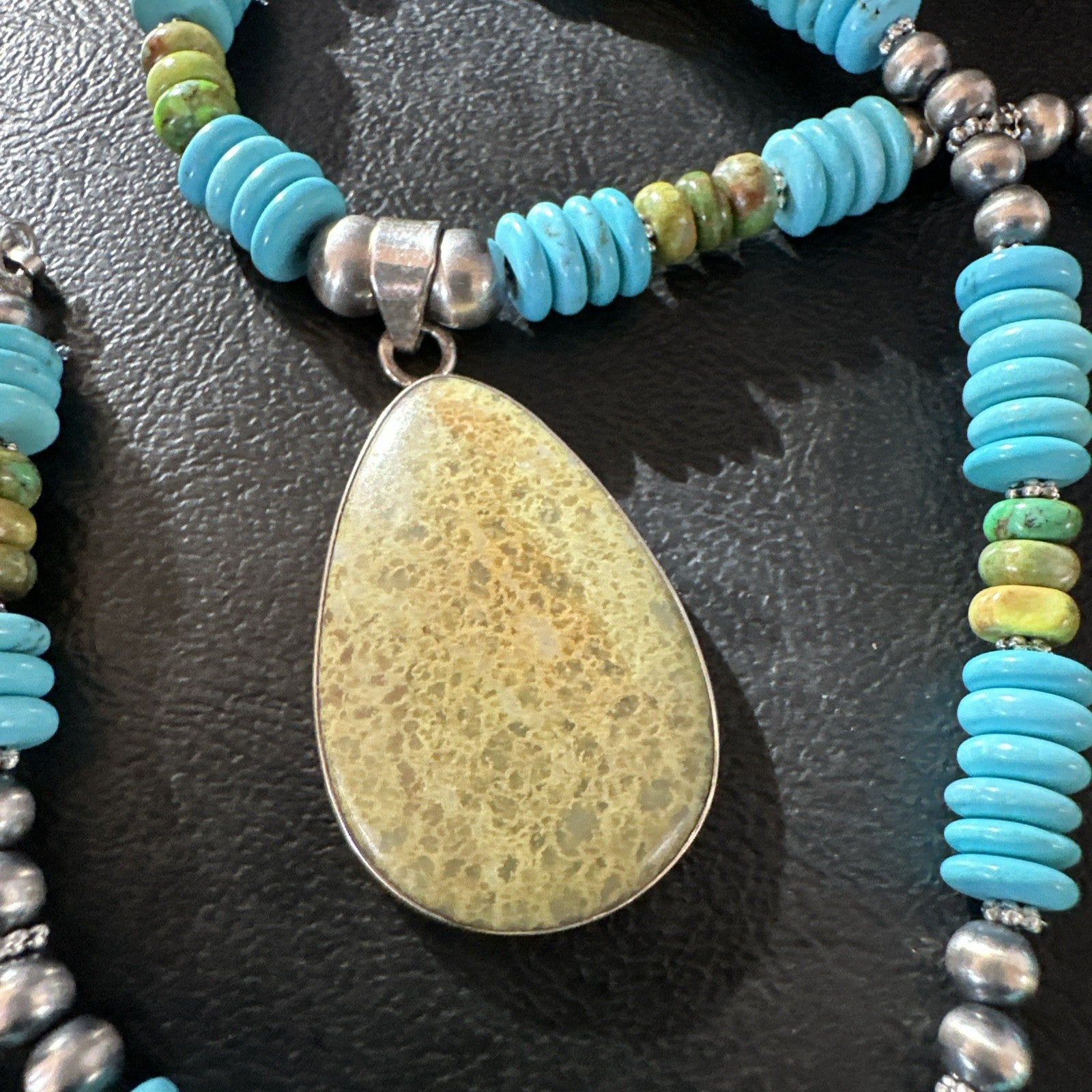 Green Gaspeite Pendant Blue Turquoise Navajo Sterling Silver Necklace 20" 19673