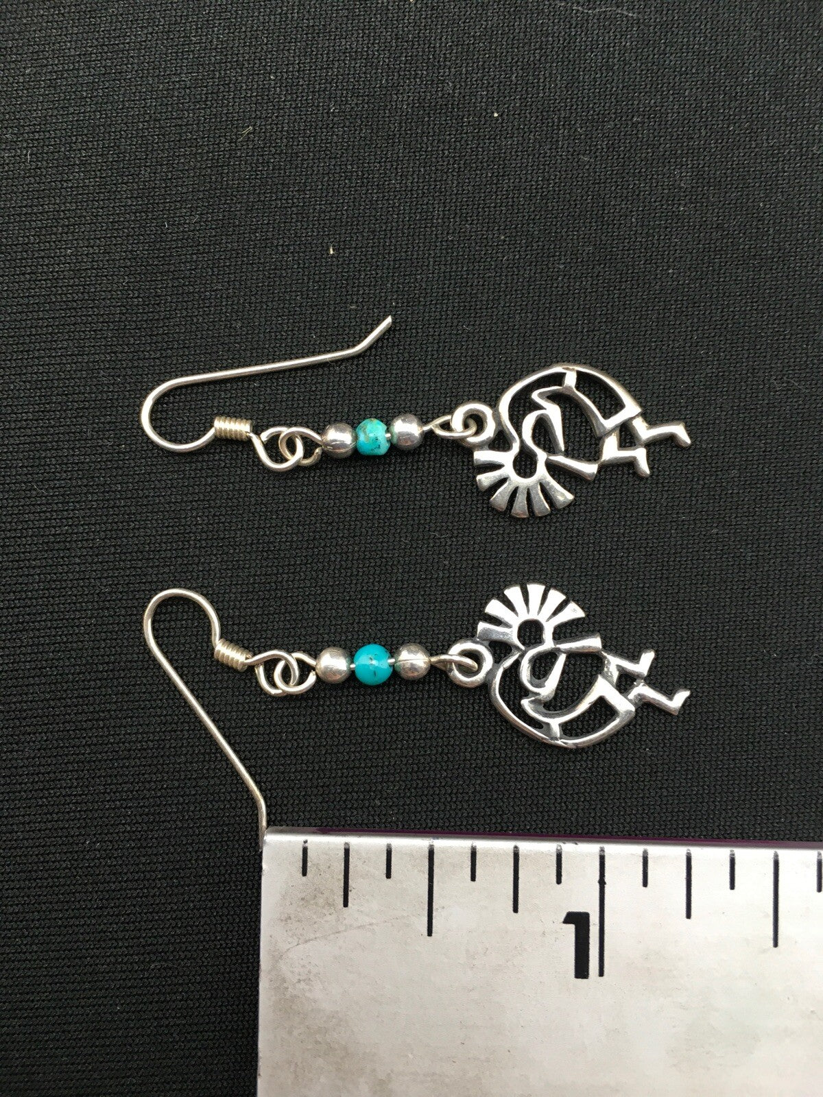 Native Turquoise Kokopelli Navajo Sterling Silver Earrings 1.25" 04525