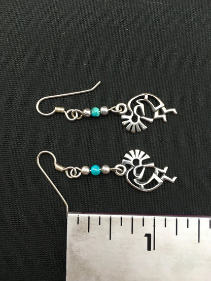 Native Turquoise Kokopelli Navajo Sterling Silver Earrings 1.25" 04525