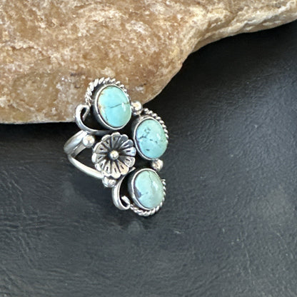 Yazzie Ring Blue Turquoise Navajo Sterling Silver Cluster Size 8 19220