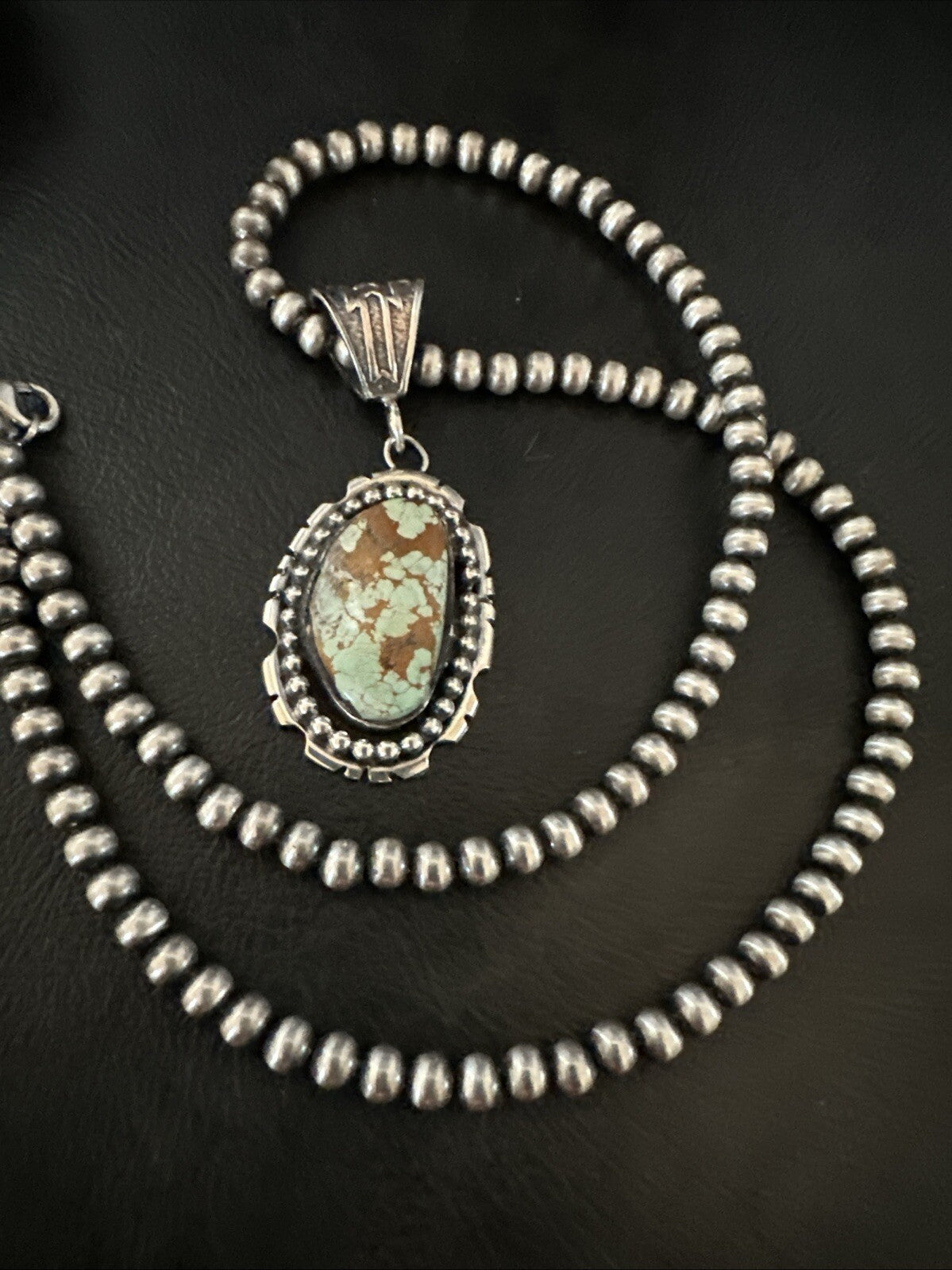 Blue Turquoise#8 Pendant Navajo Pearls Sterling Silver Necklace 18690