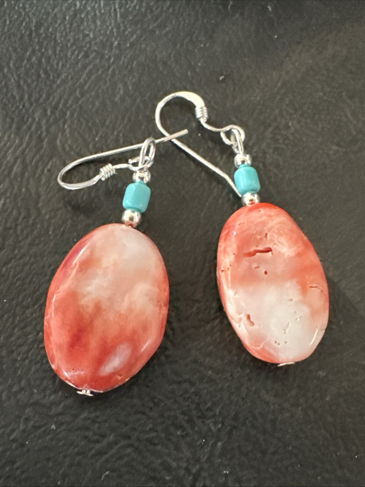 Navajo Sterling Red Spiny Oyster Turquoise Bead Earrings 18692