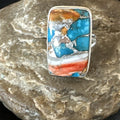 Blue Turquoise Orange Spiny Oyster Navajo Ring Size 10 | Sterling Silver | Authentic Native American Handmade | 18246