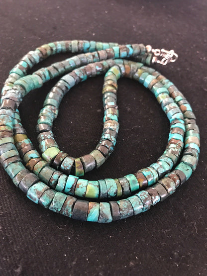 Native Turquoise Heishi Bead 7 mm Navajo Sterling Silver Necklace 3725