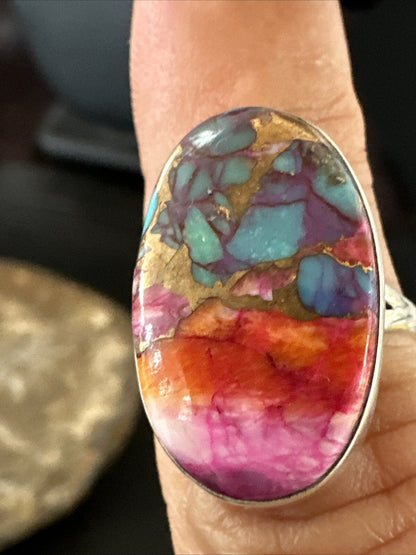 Blue Turquoise Purple Spiny Oyster Navajo Sterling Silver Ring Size 6 18204