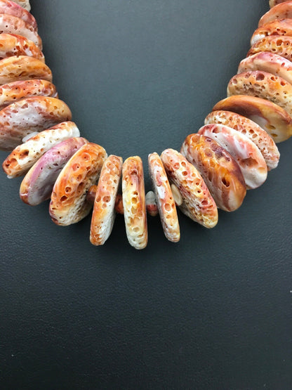 Orange Spiny Oyster Navajo Indian Sterling Silver Necklace 02909