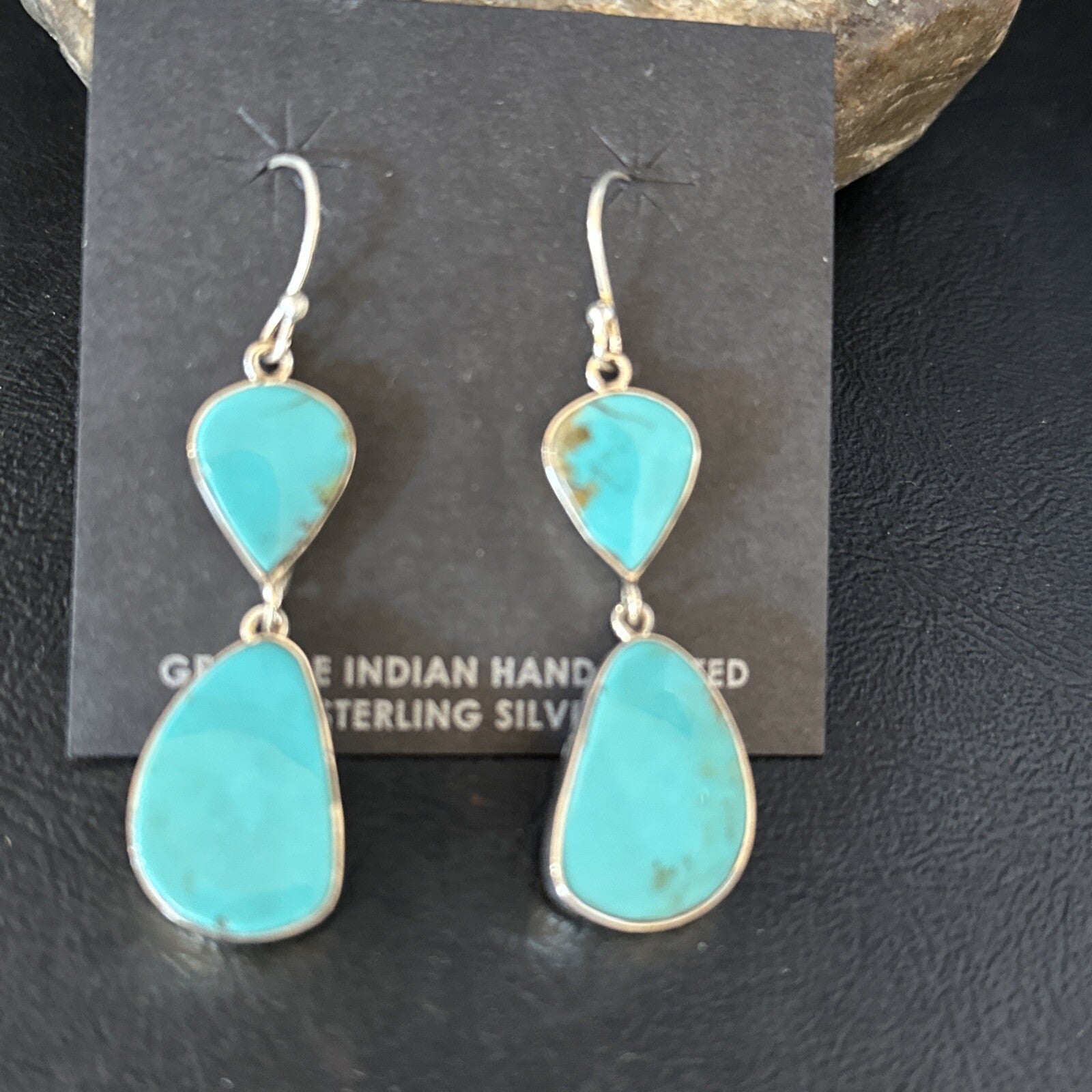Blue Kingman Turquoise Navajo Sterling Silver Dangle 1.5" Earrings 14576