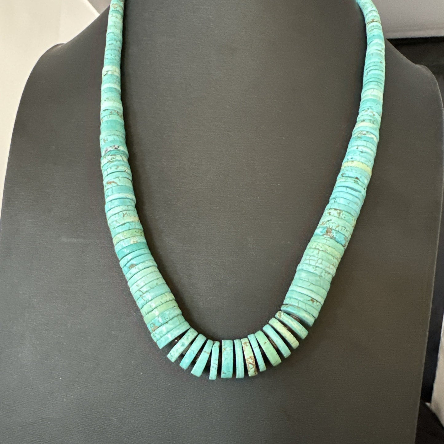 Santo Domingo Stabilized Blue Turquoise Necklace 26” 19599