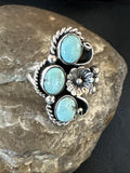 Yazzie Ring Blue Turquoise Navajo Cluster Size 8.5 | Sterling Silver | Authentic Native American Handmade | 19226