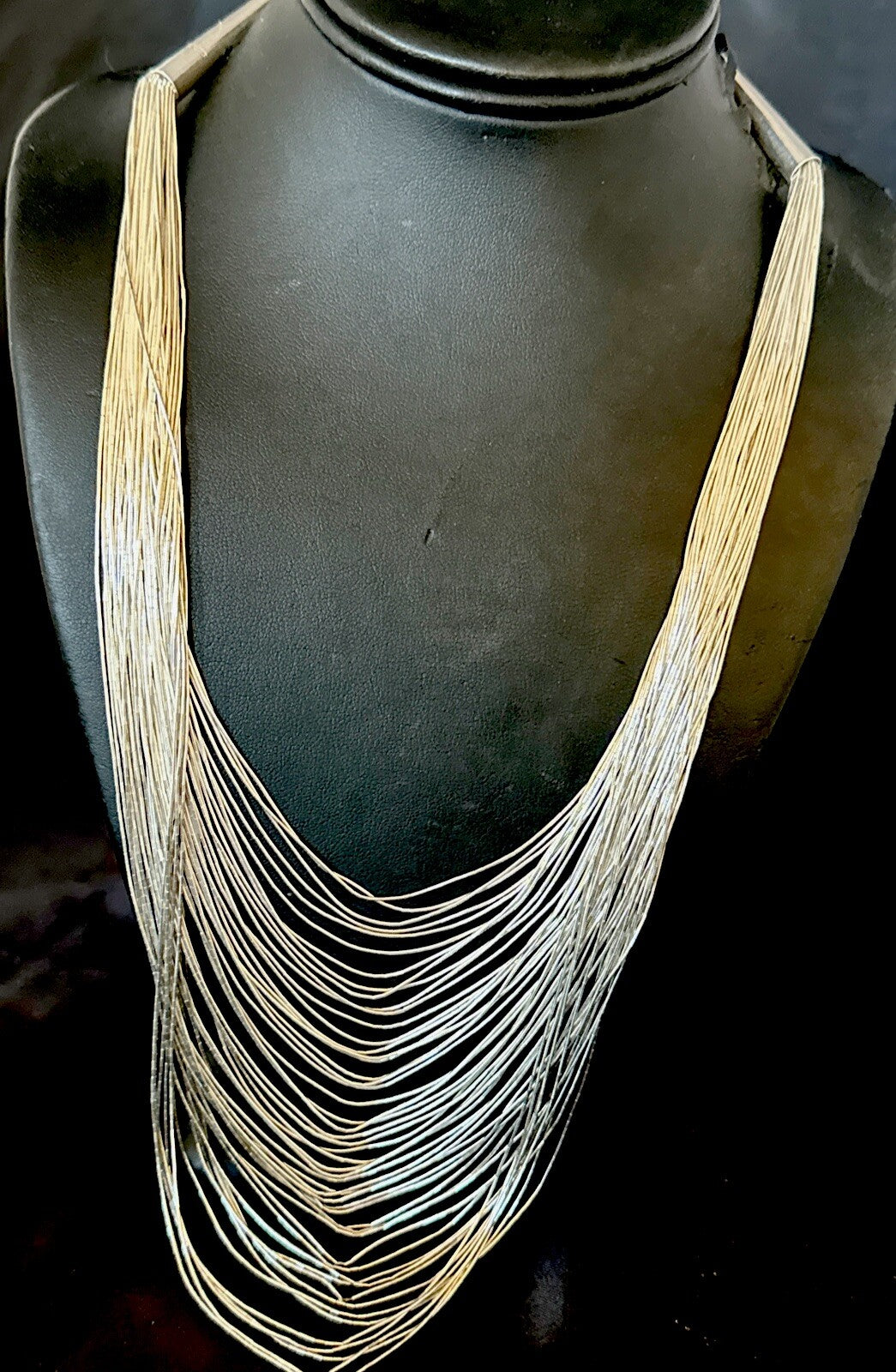 Statement Graduated Bib Heishi Liquid Sterling Silver 49S Necklace 28” 17768
