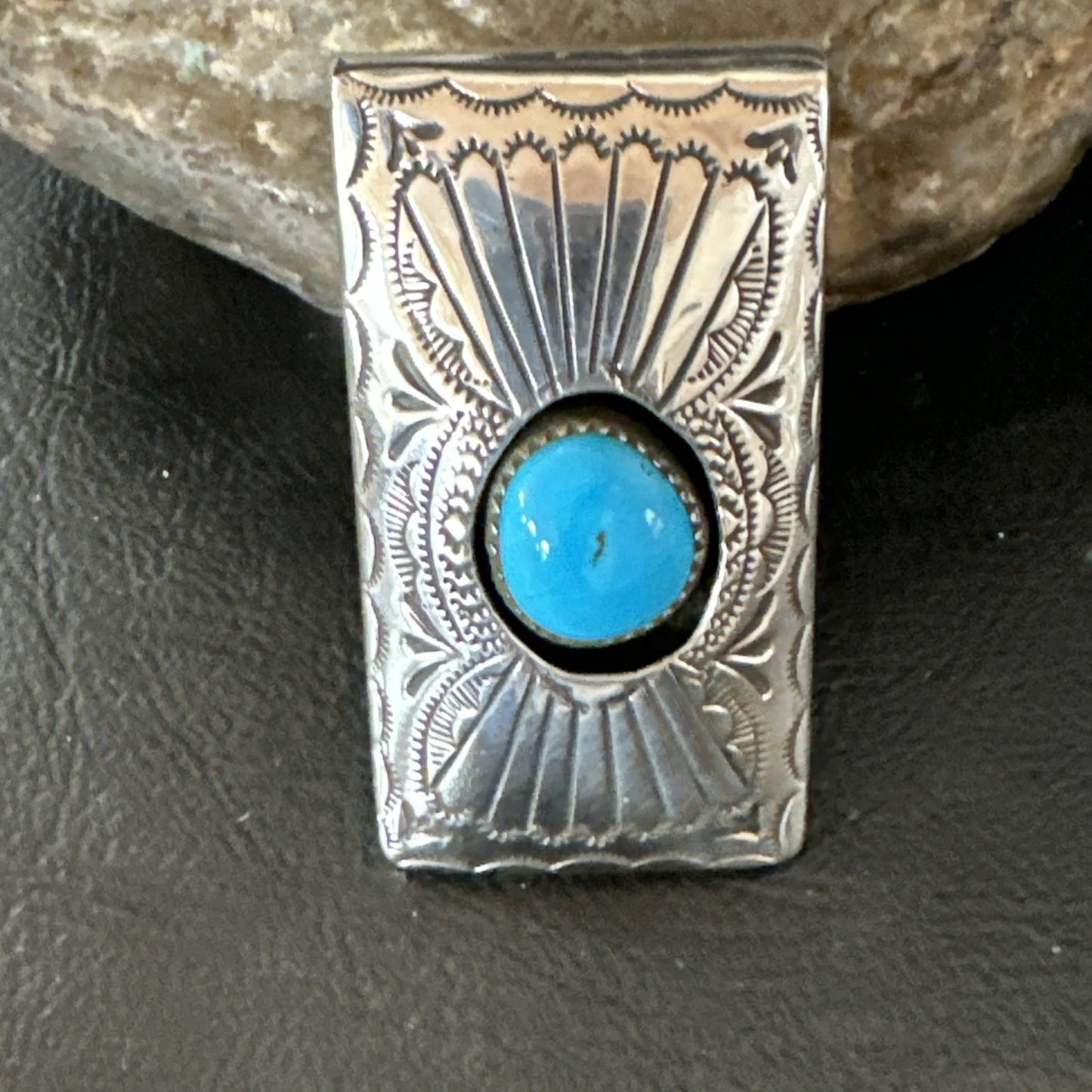 Mens Womens Blue Turquoise Navajo Stainless Stamped Silver Money Clip 19732