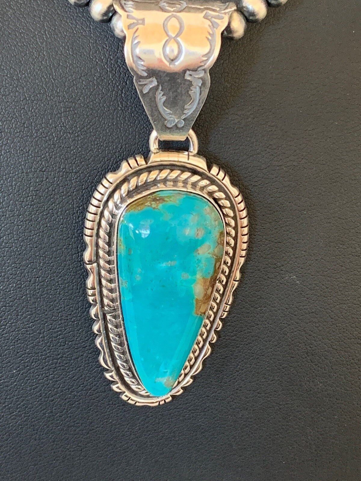 Navajo American Sterling Silver Kingman Turquoise Necklace Pendant Set 02992