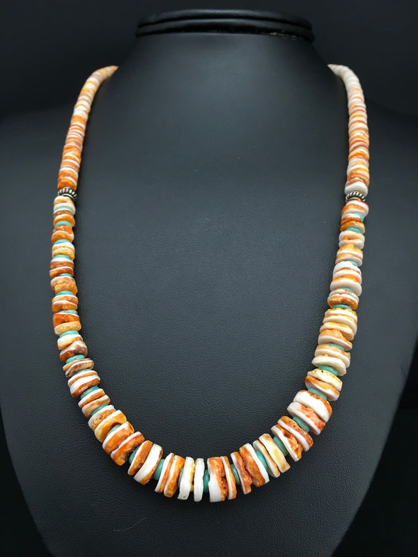 Spiny Oyster Graduated Navajo Necklace 21" | Sterling Silver | Authentic Native American Handmade | 04771