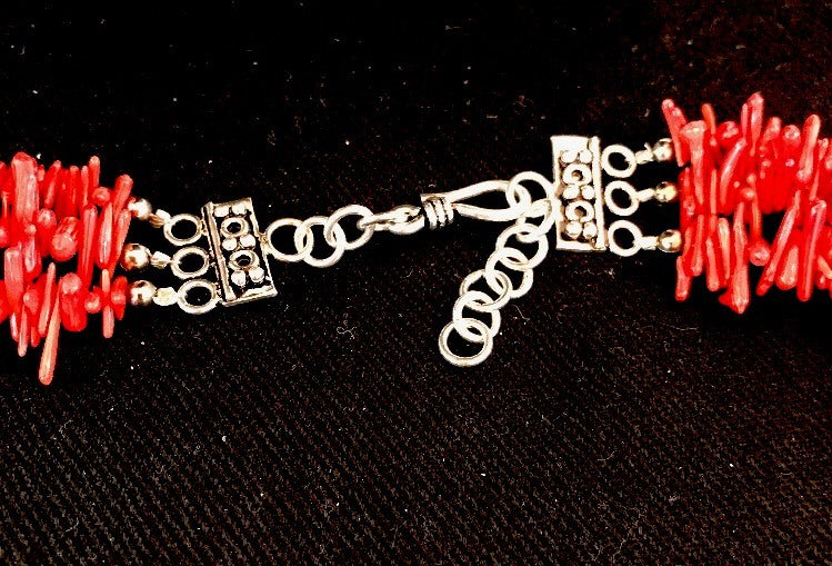 Navajo Indian 3S Red Natural Branch Coral Sterling Silver Necklace 17709