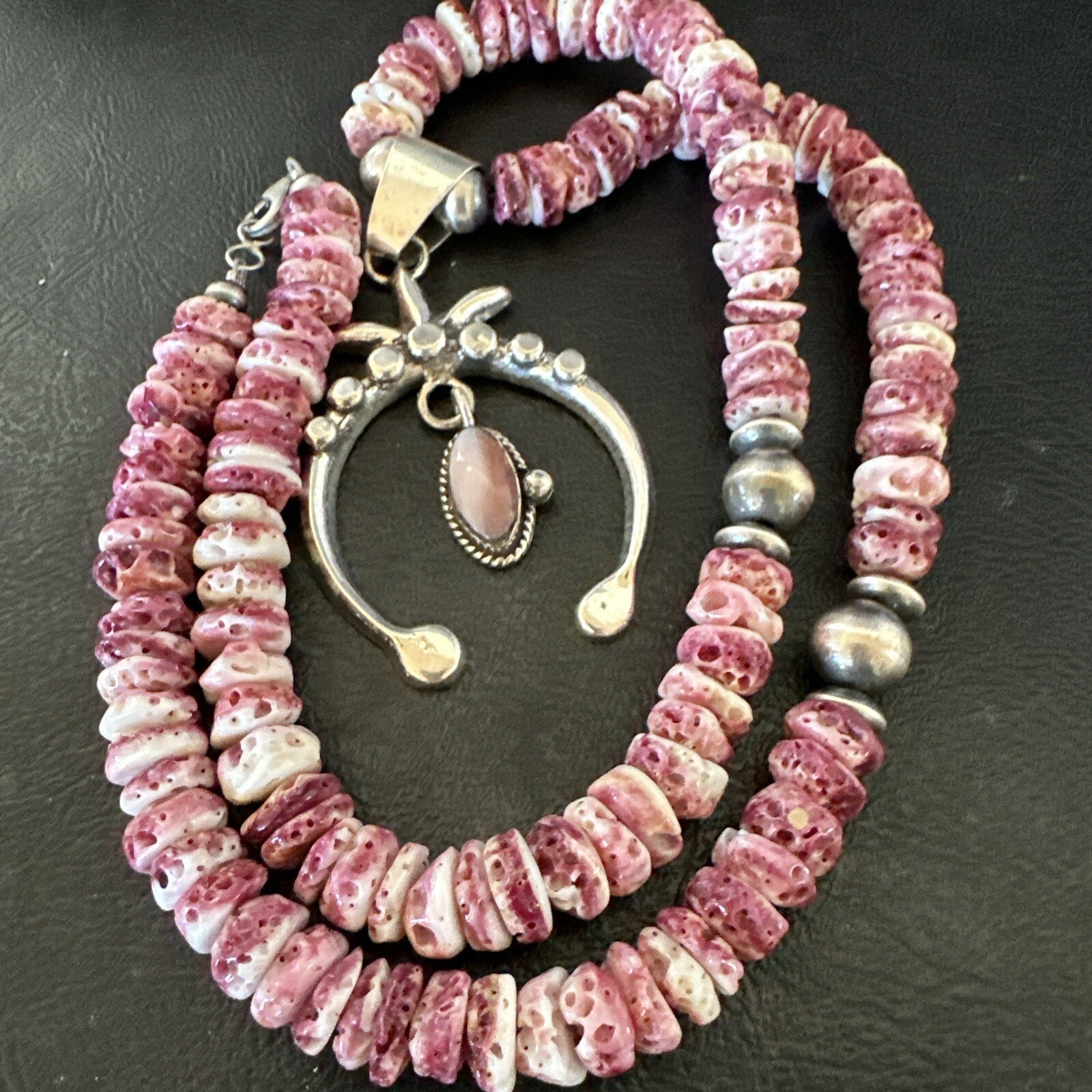 Purple Spiny Oyster MOP Naja Pendant Navajo Sterling Silver Necklace 17870