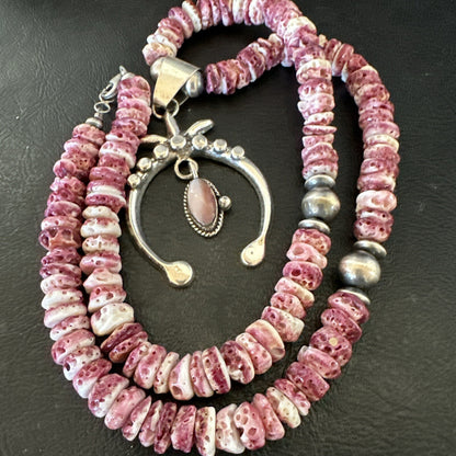Purple Spiny Oyster MOP Naja Pendant Navajo Sterling Silver Necklace 17870