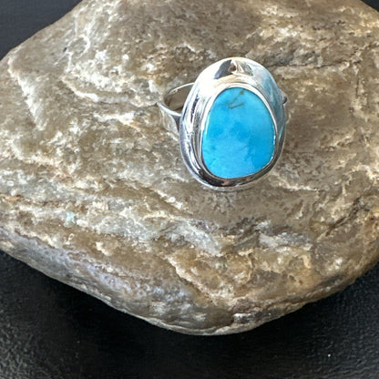 Southwestern Sterling Silver Blue Kingman Turquoise Ring Size 9 18527