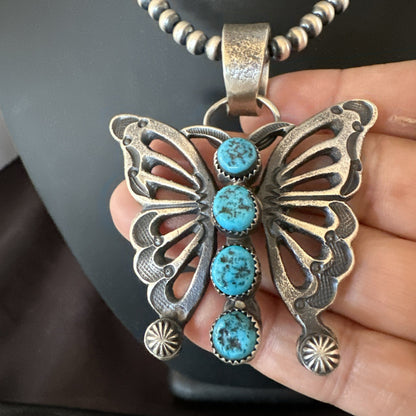 Butterfly Blue Kingman Turquoise Pendant Navajo Sterling Silver Necklace 19296
