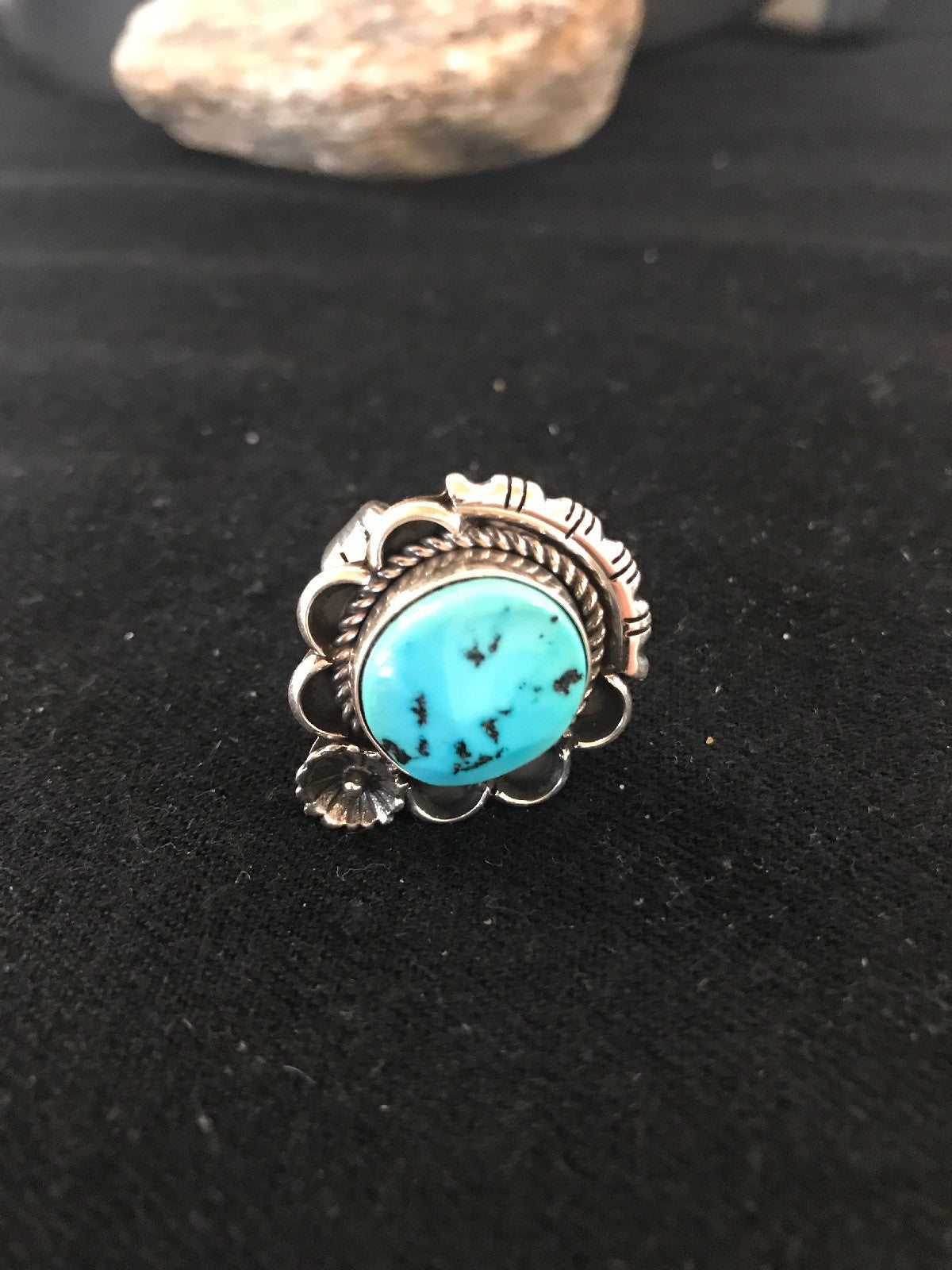 Kingman Turquoise Navajo Sterling Silver Ring Size 9 08240