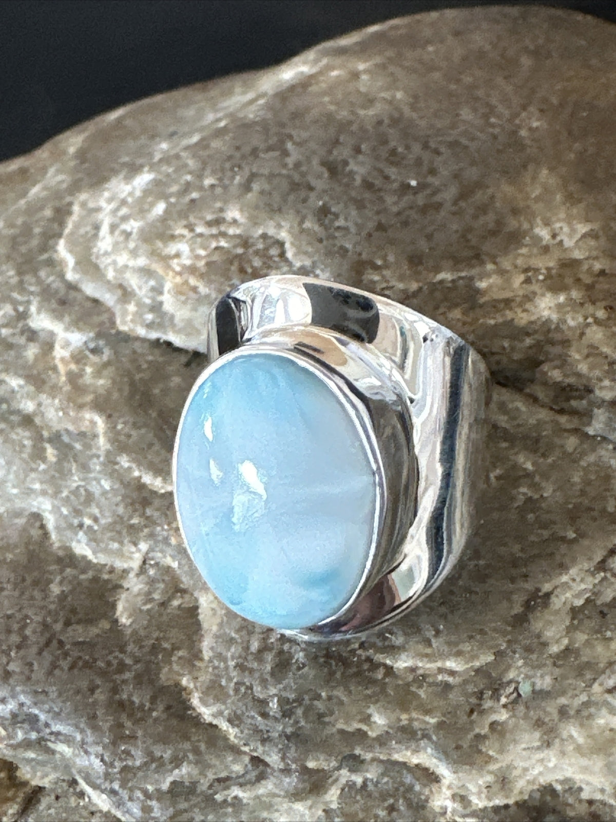 Womens Blue Larimar Navajo Sterling Silver Ring Size 5 17676