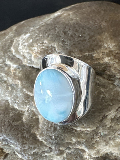 Womens Blue Larimar Navajo Sterling Silver Ring Size 5 17676