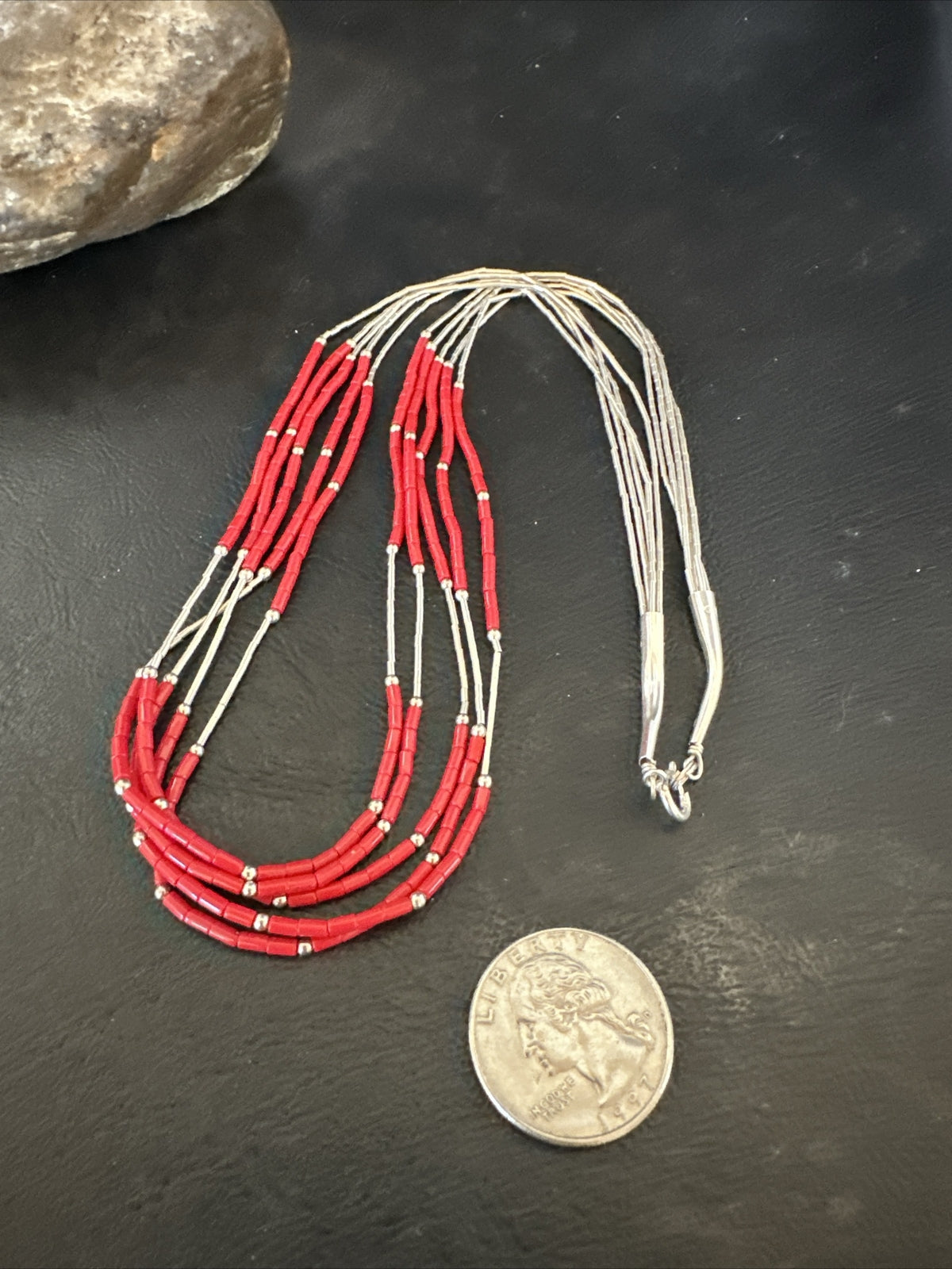 Red Coral Heishi Liquid Sterling Silver 5S Necklace 20" 17739
