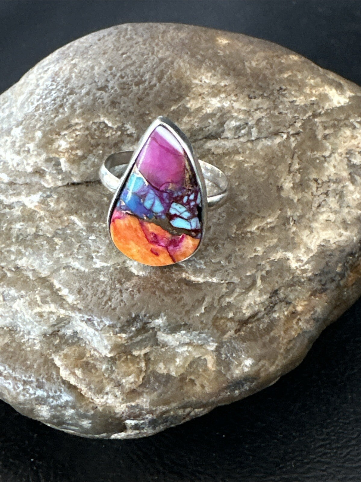 Blue Turquoise Spiny Oyster Southwestern Sterling Silver Ring Size 9 18464