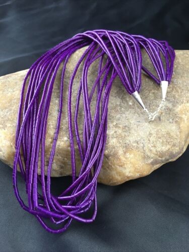Navajo Sugilite 10 Strand Heishi Necklace | Sterling Silver Tubes 19" 10169