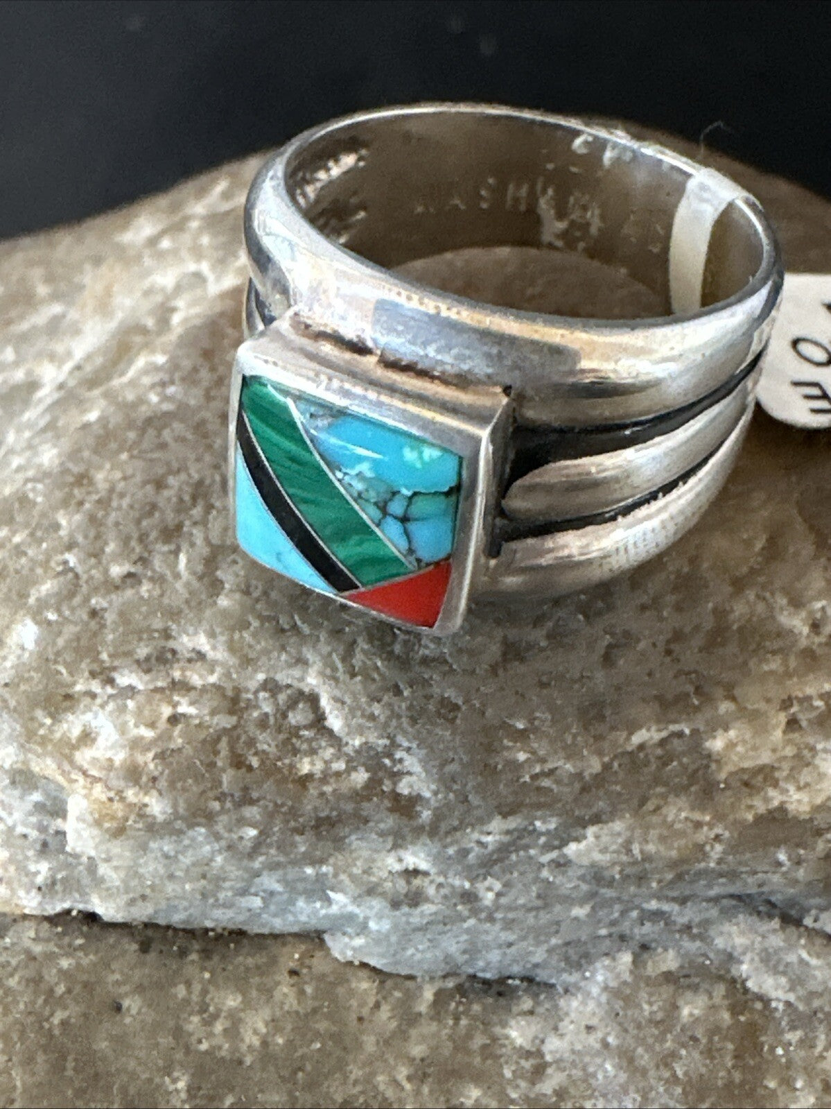 MultiColor Navajo Sterling Turquoise Spiny Oyster Inlay Ring Sz 6.5 18707