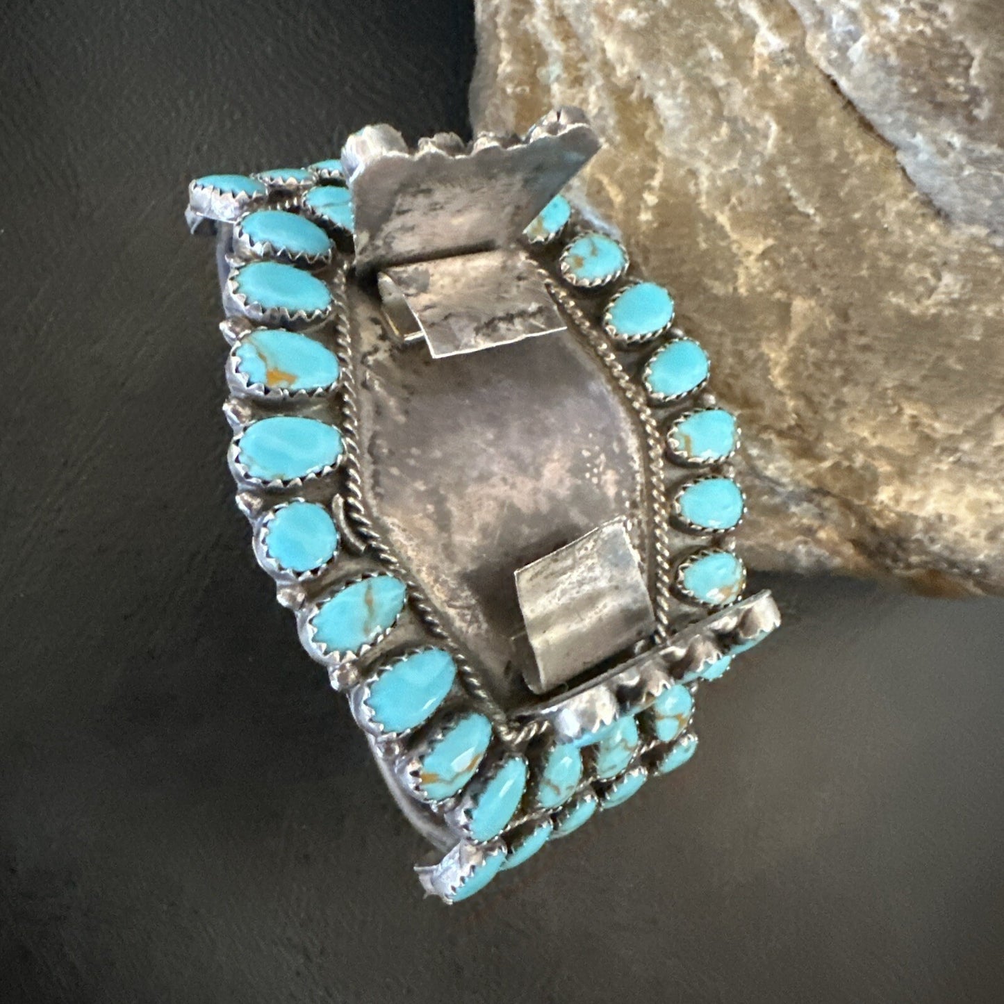 Men Blue Turquoise Navajo Sterling Silver Watch Cuff Bracelet 18160